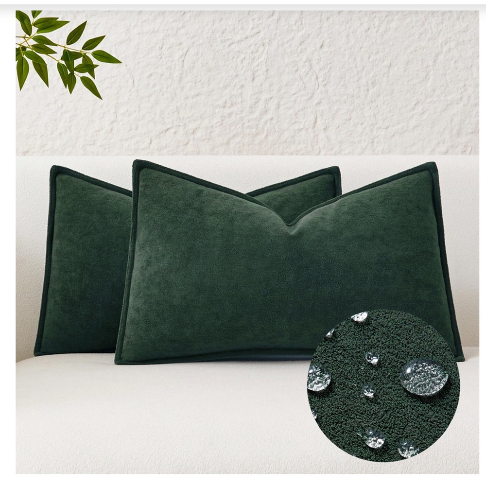 Green Waterproof Lumbar Pillow Covers 12x20” (2-Pack)